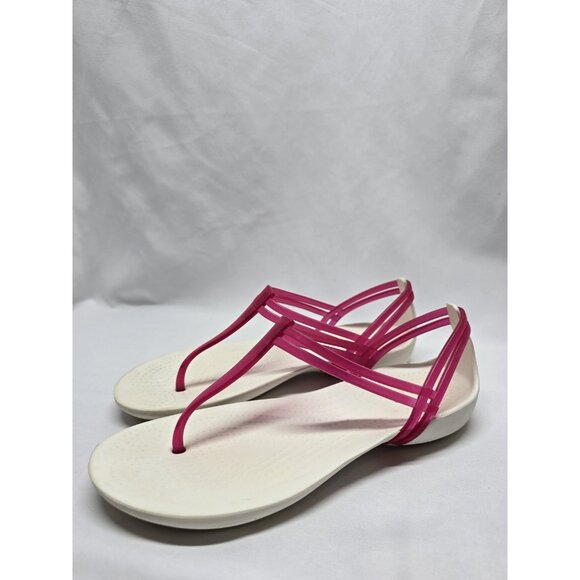 Crocs Isabella White And Pink T-Strap Iconic Comfort Sandal Size 6 Women's - Picture 3 of 16